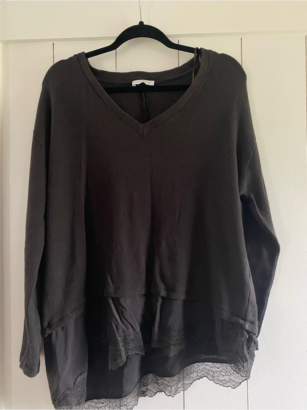 Zara Oversized Asymmetrical Lace Trim Sweater